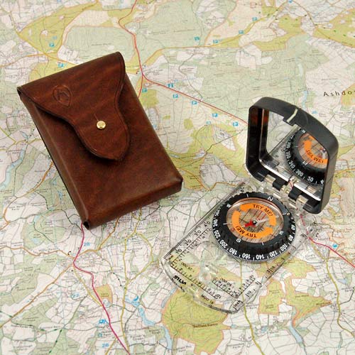 The Ray Mears Leather Compass Case with the Silva Expedition 15TDCL Compass