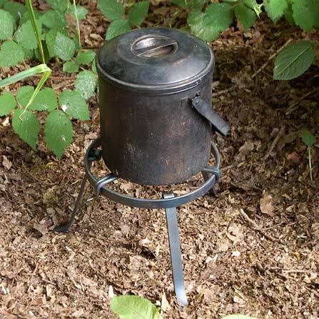 The Ray Mears Folding Trivet, in use with a Zebra Billy Can